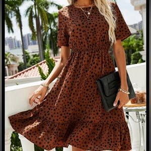 Dark Orange and Black Midi Dress Medium